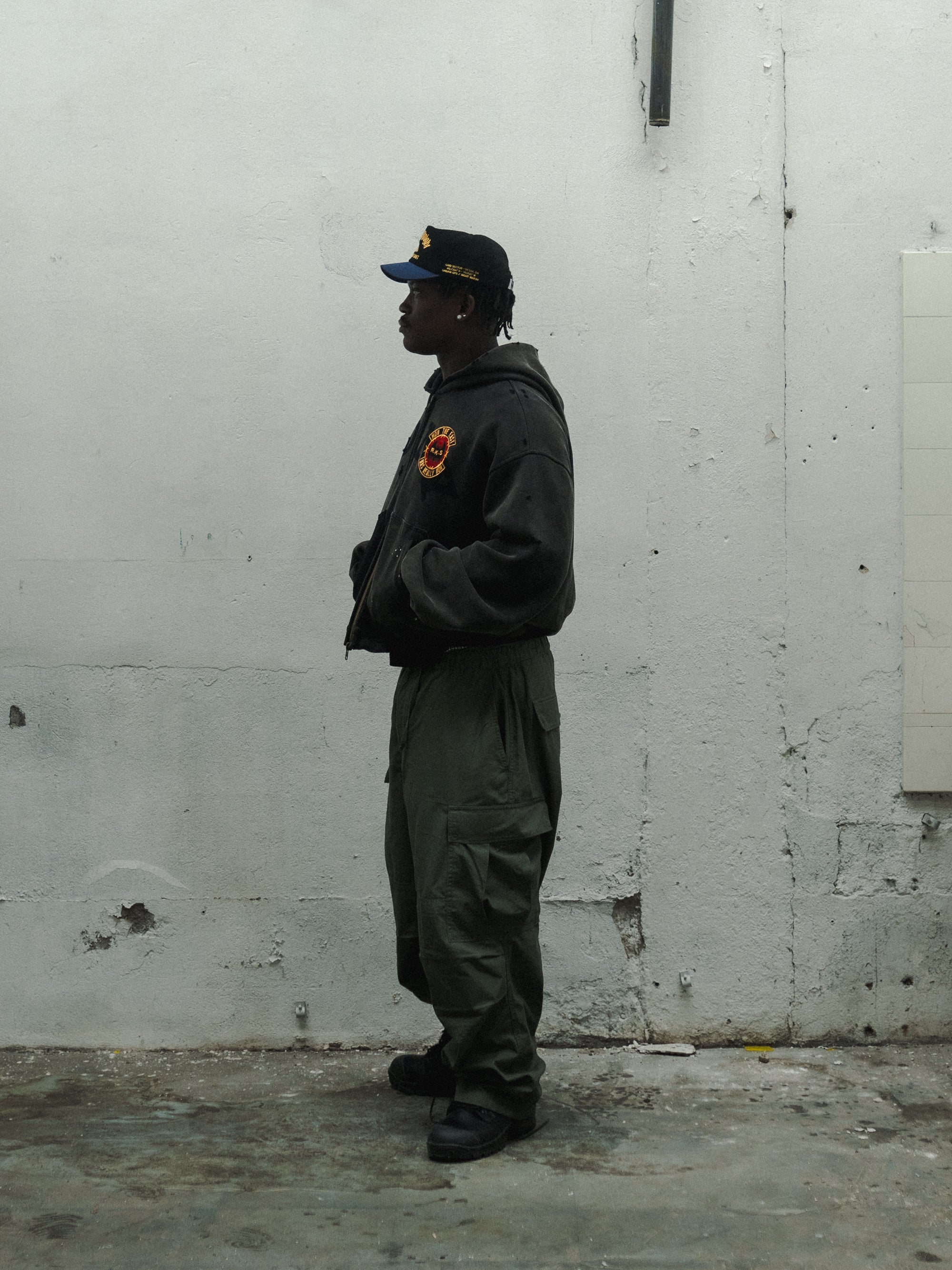 Knight Hoodie Close-Up – Paint Distress Repaired Pocket
