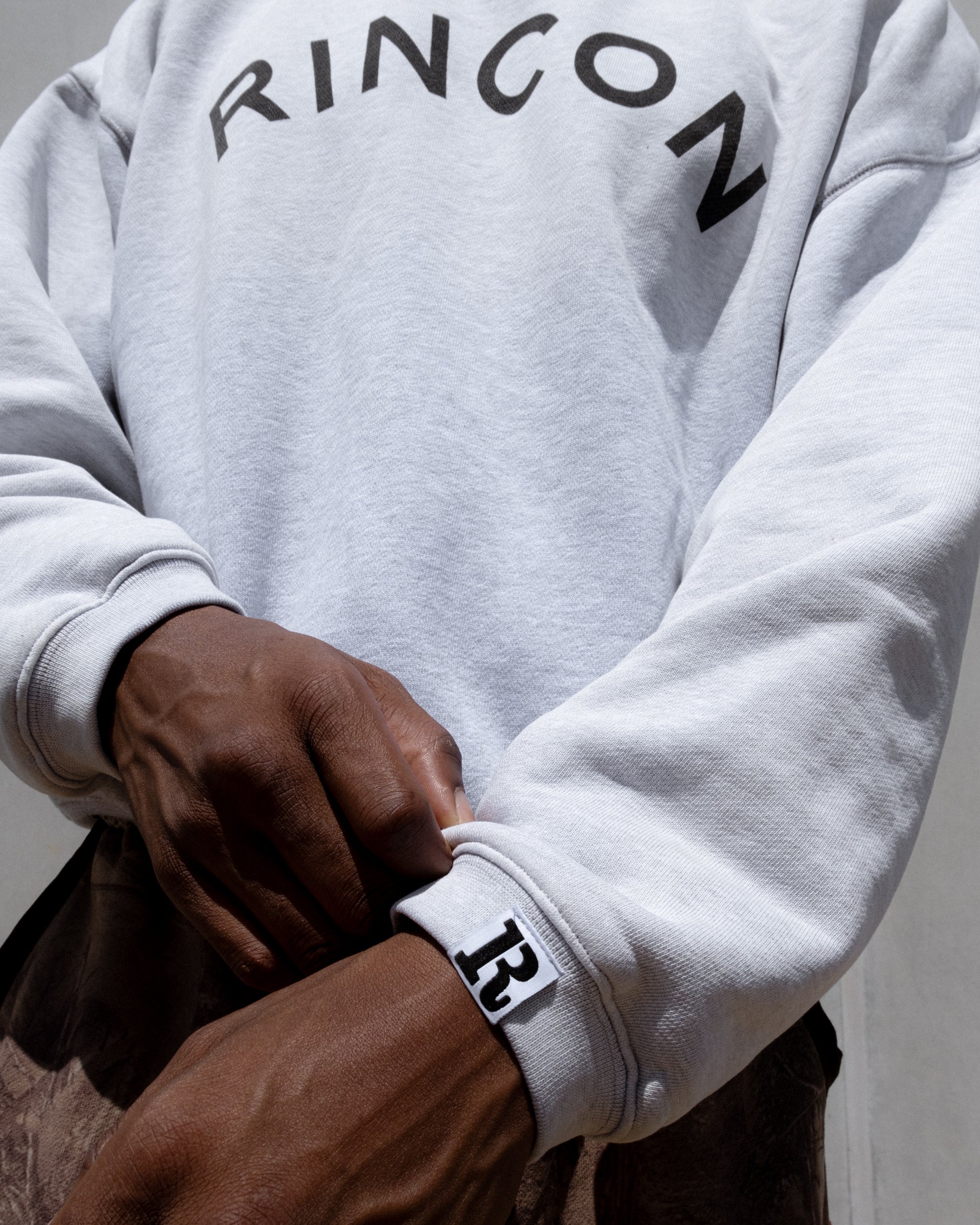 Ranger Crewneck Gray - field garment neck label close-up - Rincon Supply Co