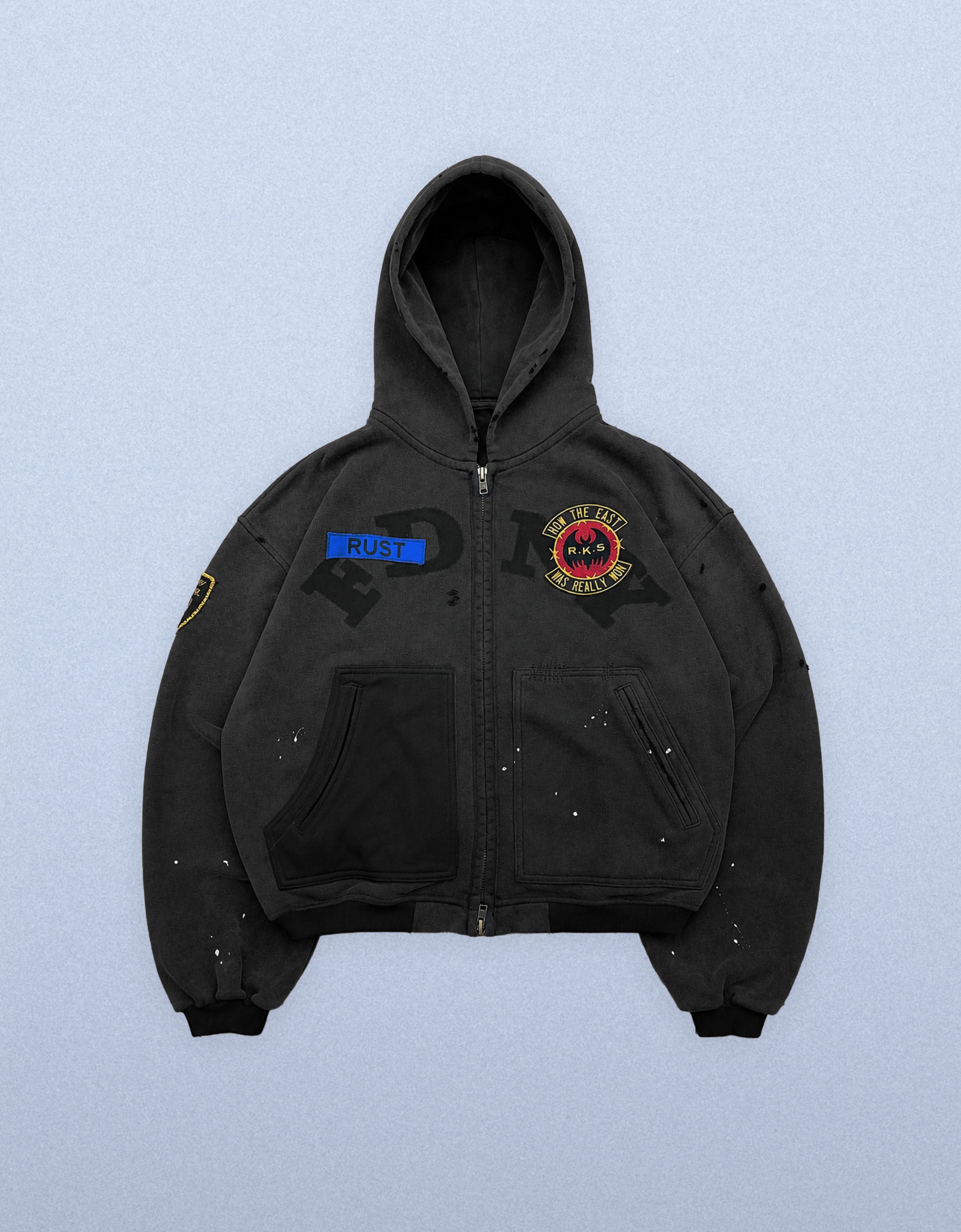 Knight Hoodie – Rincon Icons Collection – Heavyweight Washed Black Zip Hoodie