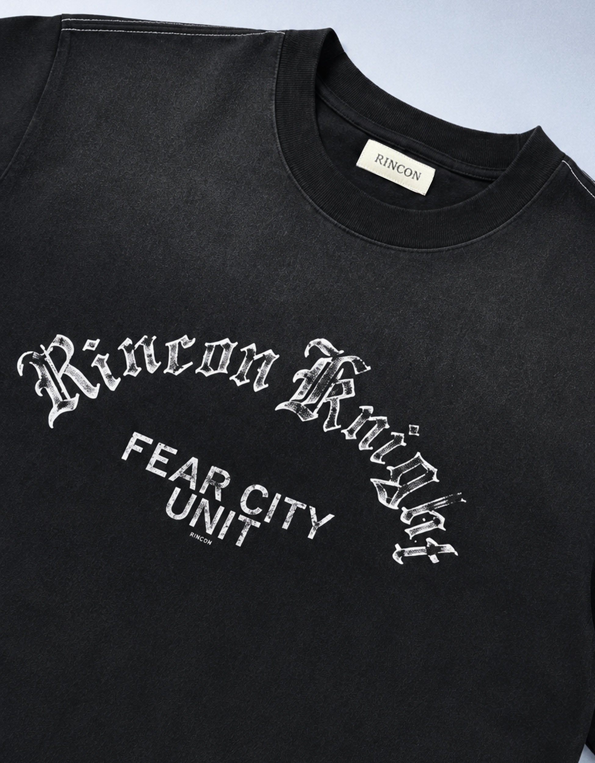 Knight Tee Detail – Vintage Graphic Distressed Collar Heavyweight Cotton